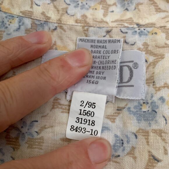 Lands' End Linen Shirt Top Button Down Casual Cottagecore Floral Dainty 90s 18 - Picture 4 of 5